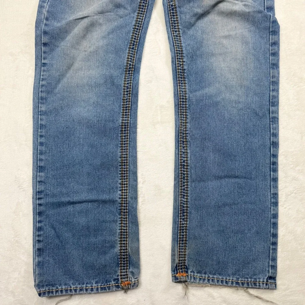 True Religion Ricky Straight Leg Jeans Mens 34x32 Made in USA Light Wash Blue